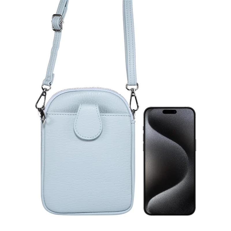 5.5 / 6.9 / 7.2 inch Leather Crossbody Bag Cell Phone Wallet Bag with Shoulder Strap for iPhone 17 Pro Max / 16 Pro Max / Samsung Galaxy S26 Ultra / S25 Ultra - Baby Blue