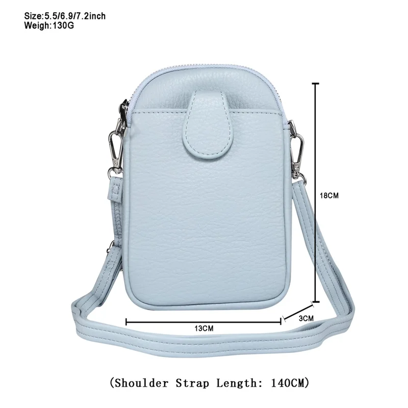 5.5 / 6.9 / 7.2 inch Leather Crossbody Bag Cell Phone Wallet Bag with Shoulder Strap for iPhone 17 Pro Max / 16 Pro Max / Samsung Galaxy S26 Ultra / S25 Ultra - Baby Blue
