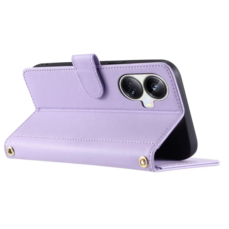Pour Realme 10 Pro+ 5G Crossbody Lanyard Case PU Leather Rhombus Grid Phone Cover Purse - Violet