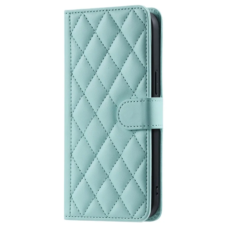 Per OPPO A15 / A15s / A35 Custodia con Cordino da Polso Motivo Romboidale in Pelle Custodia per Telefono - Verde Menta