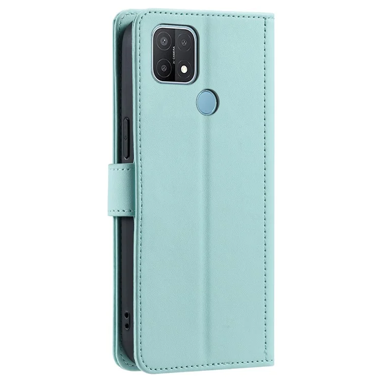 Per OPPO A15 / A15s / A35 Custodia con Cordino da Polso Motivo Romboidale in Pelle Custodia per Telefono - Verde Menta