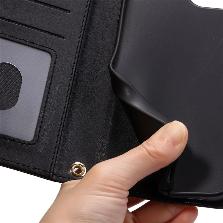 For OPPO A15 / A15s / A35 Case with Lanyard Strap Rhombus Grid Leather Handbag Phone Cover - Black