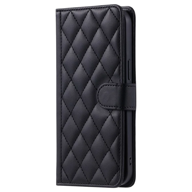 For OPPO A15 / A15s / A35 Case with Lanyard Strap Rhombus Grid Leather Handbag Phone Cover - Black