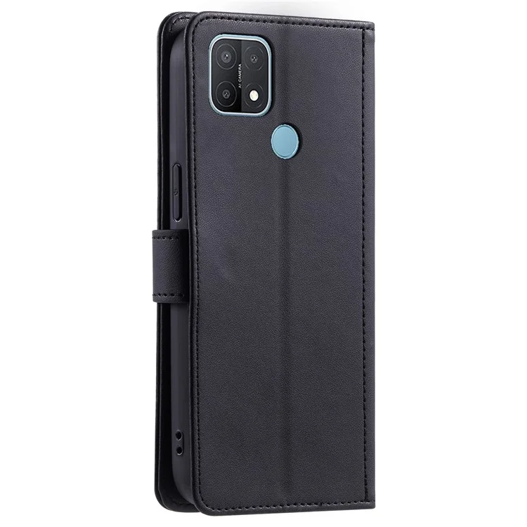 For OPPO A15 / A15s / A35 Case with Lanyard Strap Rhombus Grid Leather Handbag Phone Cover - Black