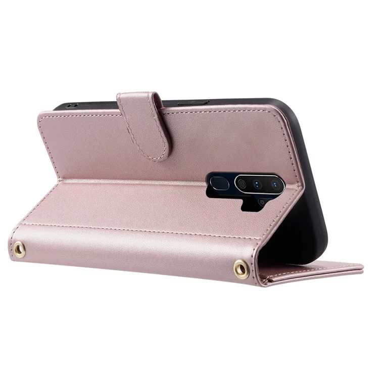 For Oppo A9 (2020) / A11x / A5 (2020) / A11 / A11n Case PU Leather Rhombus Grid Magnetic Flip Phone Cover - Rose Gold