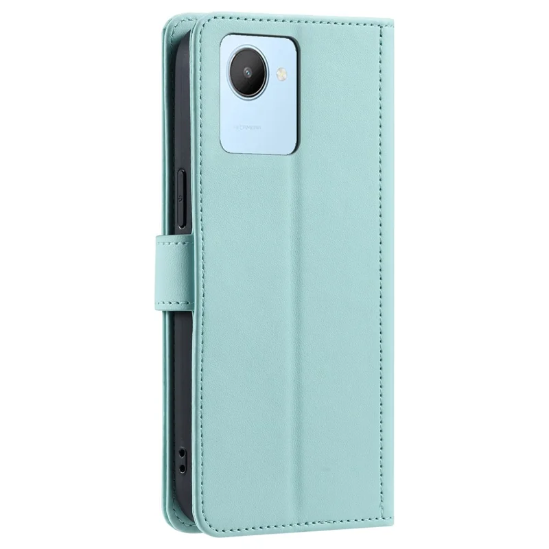 For Realme C30 4G / C30s 4G Phone Case Rhombus Grid PU Leather Flip Cover with Straps - Mint Green