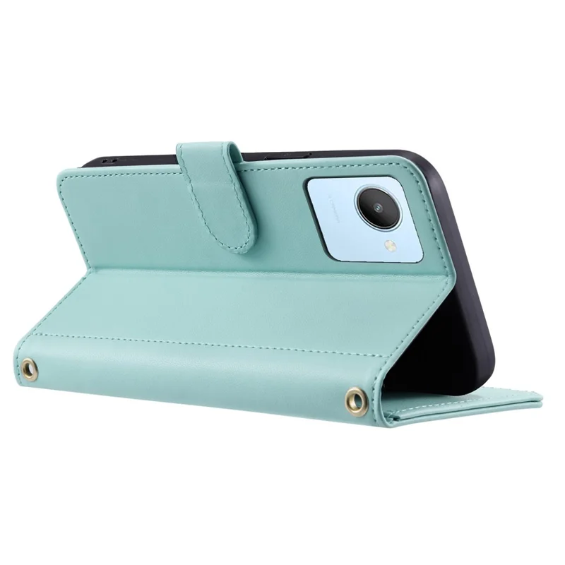 For Realme C30 4G / C30s 4G Phone Case Rhombus Grid PU Leather Flip Cover with Straps - Mint Green