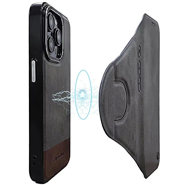 Serie G-case Zhenzhi Para Iphone 15 Pro Max PU Case de Cuero Magnetic Magnetable Cubierta de Teléfono 2 en 1 - Gris