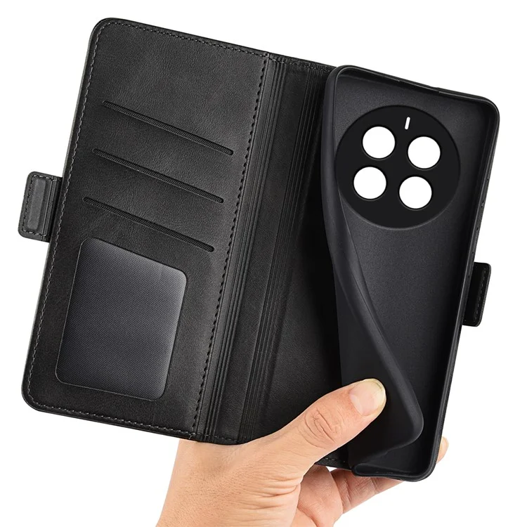 Per Realme 12 Pro 5G / 12 Pro+ 5G Case Dual Magnetic Clasp Leather Cell Phone Cover - Nero