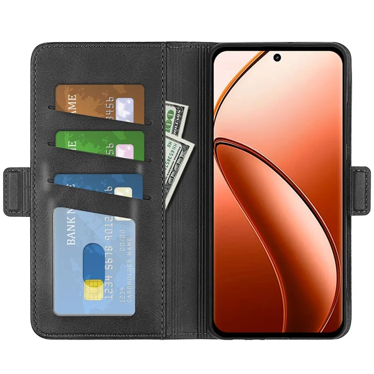 Per Realme 12 Pro 5G / 12 Pro+ 5G Case Dual Magnetic Clasp Leather Cell Phone Cover - Nero