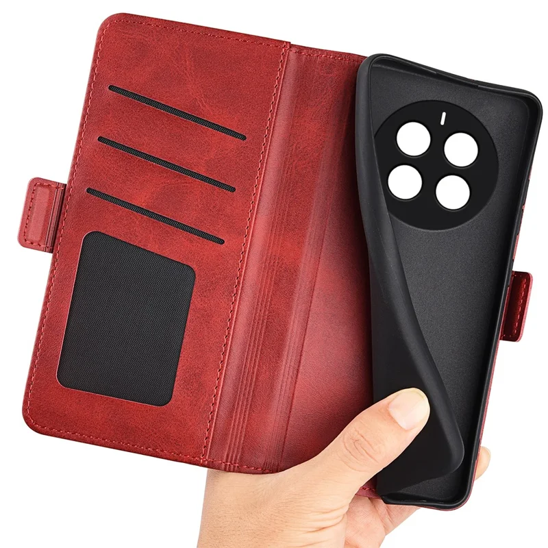 For Realme 12 Pro 5G / 12 Pro+ 5G Case Dual Magnetic Clasp Leather Cell Phone Cover - Red