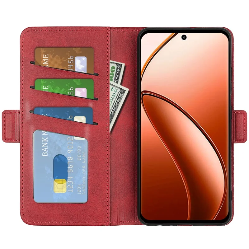 For Realme 12 Pro 5G / 12 Pro+ 5G Case Dual Magnetic Clasp Leather Cell Phone Cover - Red