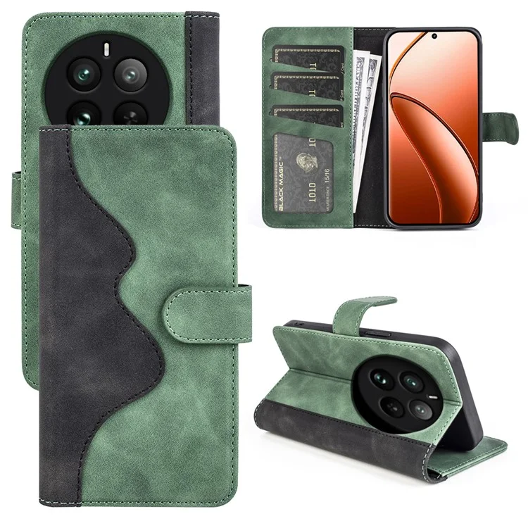 Para Realme 12 Pro 5G / 12 Pro+ 5G Wallet Phone Case Funda de Piel de PU Diseño de Fusión de Colores a Prueba de Golpes - Verde