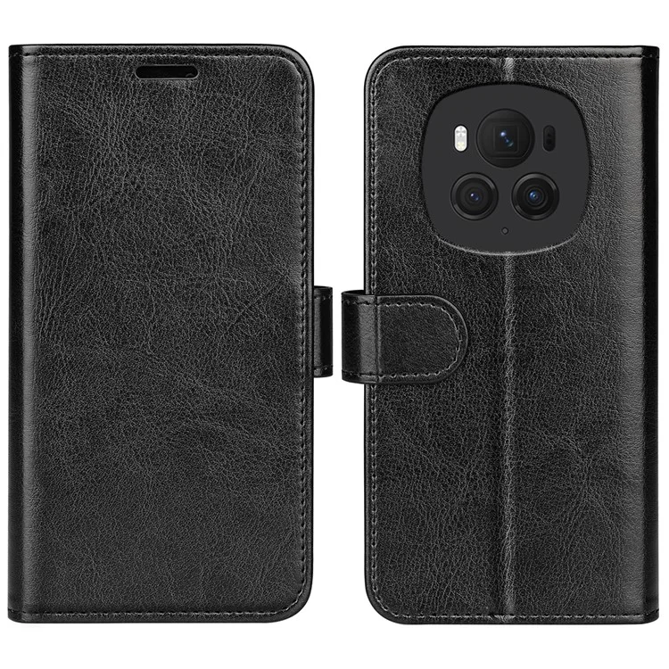 For Honor Magic6 Pro 5G Wallet Case Anti-Drop PU Leather Phone Cover - Black