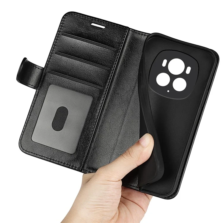 For Honor Magic6 Pro 5G Wallet Case Anti-Drop PU Leather Phone Cover - Black