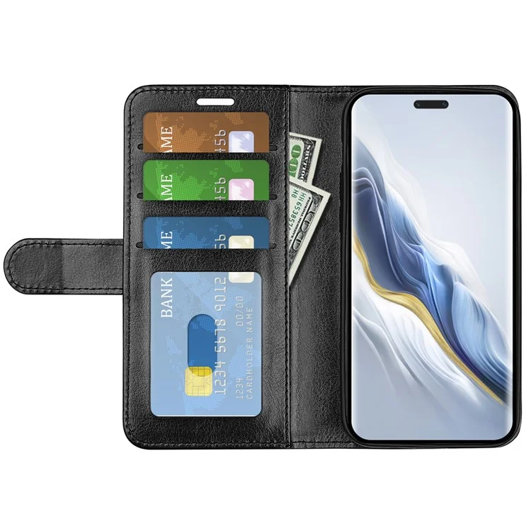 For Honor Magic6 Pro 5G Wallet Case Anti-Drop PU Leather Phone Cover - Black