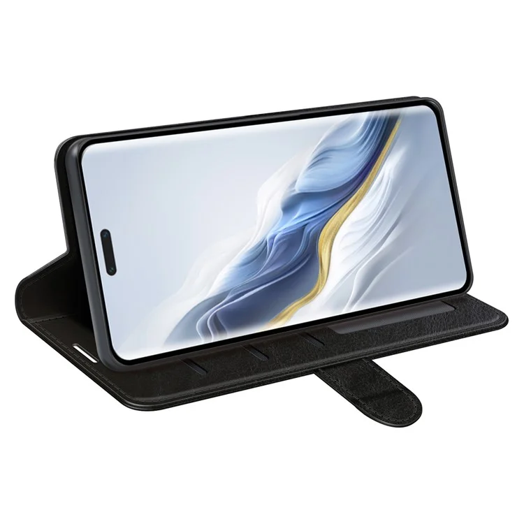 For Honor Magic6 Pro 5G Wallet Case Anti-Drop PU Leather Phone Cover - Black