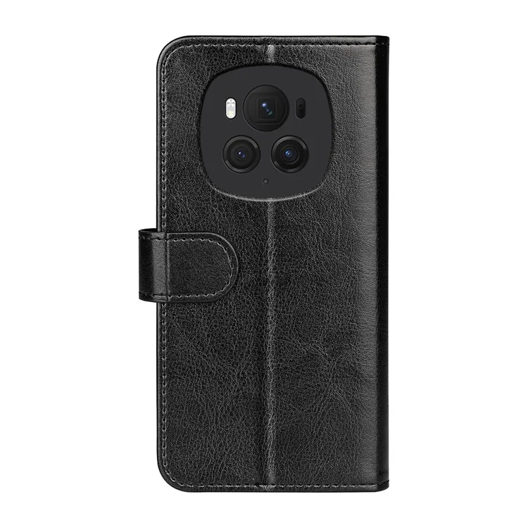 For Honor Magic6 Pro 5G Wallet Case Anti-Drop PU Leather Phone Cover - Black