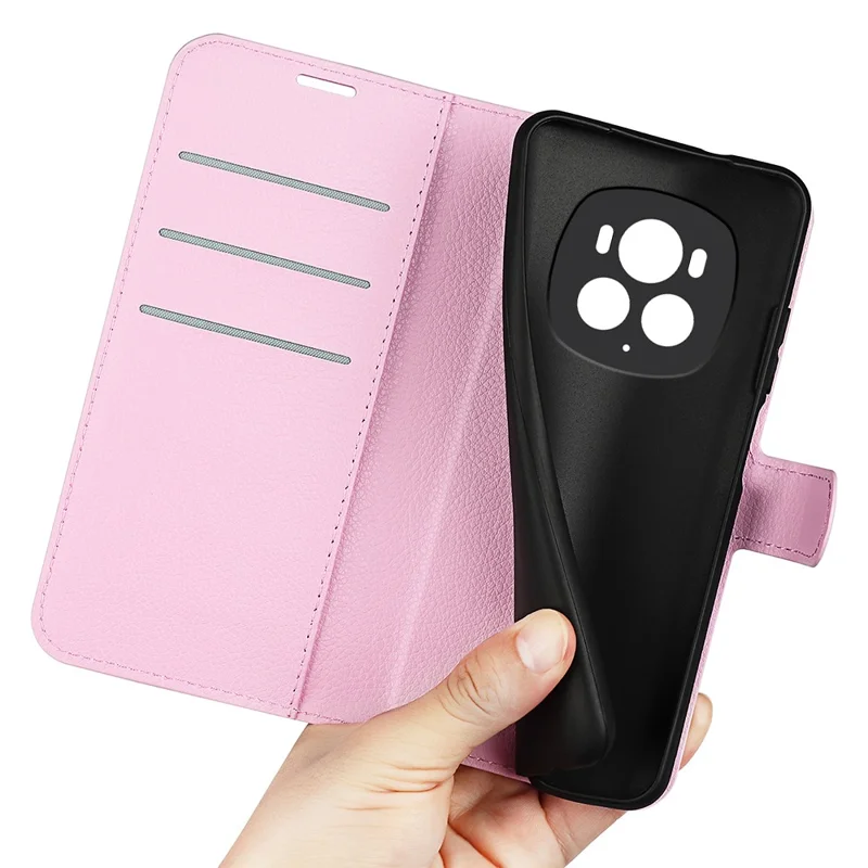 For Honor Magic6 Pro 5G Phone Case Litchi Texture PU Leather Flip Cover - Pink
