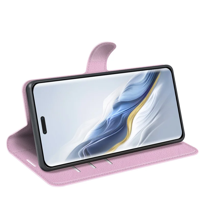 For Honor Magic6 Pro 5G Phone Case Litchi Texture PU Leather Flip Cover - Pink