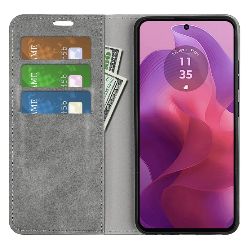 Para Motorola Moto E14 4G / G04 4G / G04s 4G / G24 4G Funda de teléfono magnética Piel sintética con sensor táctil - Gris