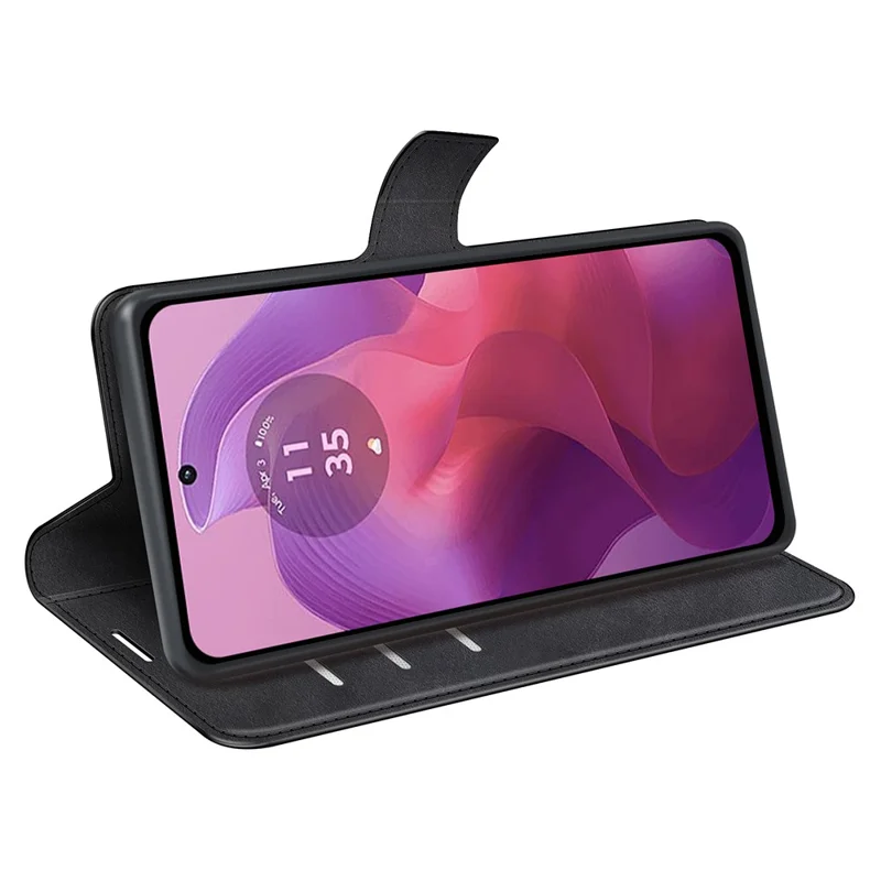 For Motorola Moto E14 4G / G04 4G / G04s 4G / G24 4G Magnetic Phone Case PU Leather Wallet Style Cover - Black