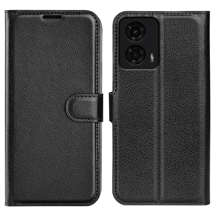 Für Motorola Moto E14 4G / G04 4G / G04s 4G / G24 4G Lederhülle Litchi-Textur Kartenfach Handyhülle - Schwarz