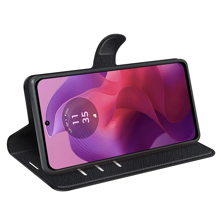 Für Motorola Moto E14 4G / G04 4G / G04s 4G / G24 4G Lederhülle Litchi-Textur Kartenfach Handyhülle - Schwarz