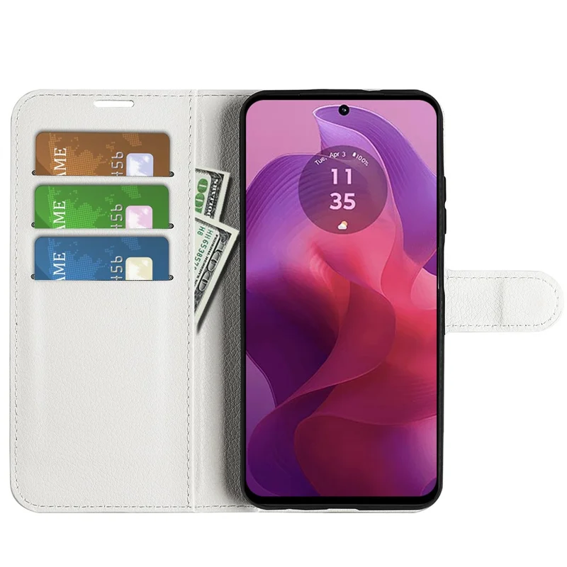 Para Motorola Moto E14 4G / G04 4G / G04s 4G / G24 4G Funda de Cuero Textura Litchi Porta Tarjetas Funda de Teléfono - Blanco