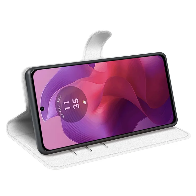 Para Motorola Moto E14 4G / G04 4G / G04s 4G / G24 4G Funda de Cuero Textura Litchi Porta Tarjetas Funda de Teléfono - Blanco