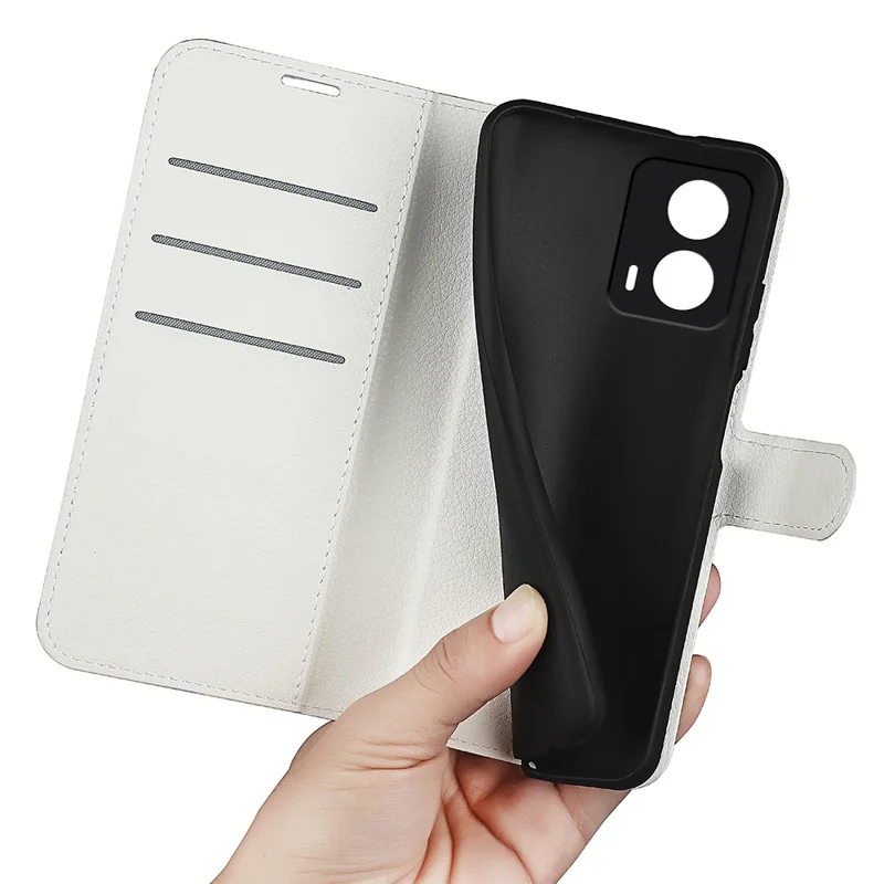 Para Motorola Moto E14 4G / G04 4G / G04s 4G / G24 4G Funda de Cuero Textura Litchi Porta Tarjetas Funda de Teléfono - Blanco