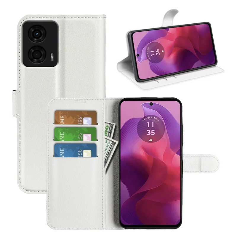 Para Motorola Moto E14 4G / G04 4G / G04s 4G / G24 4G Funda de Cuero Textura Litchi Porta Tarjetas Funda de Teléfono - Blanco