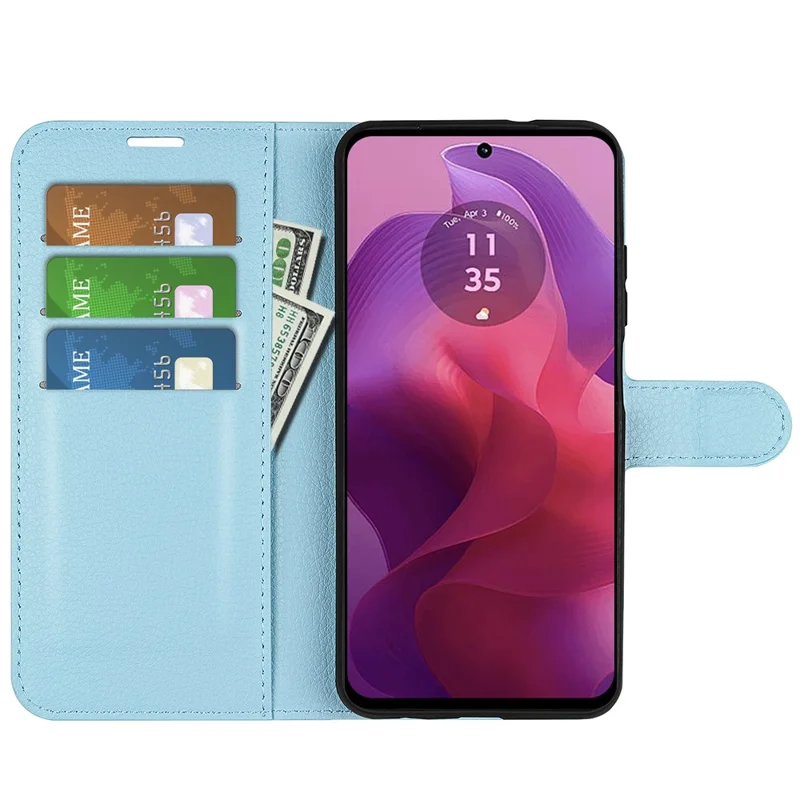 For Motorola Moto E14 4G / G04 4G / G04s 4G / G24 4G Leather Case Litchi Texture Card Holder Phone Cover - Blue