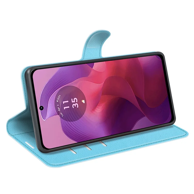 For Motorola Moto E14 4G / G04 4G / G04s 4G / G24 4G Leather Case Litchi Texture Card Holder Phone Cover - Blue