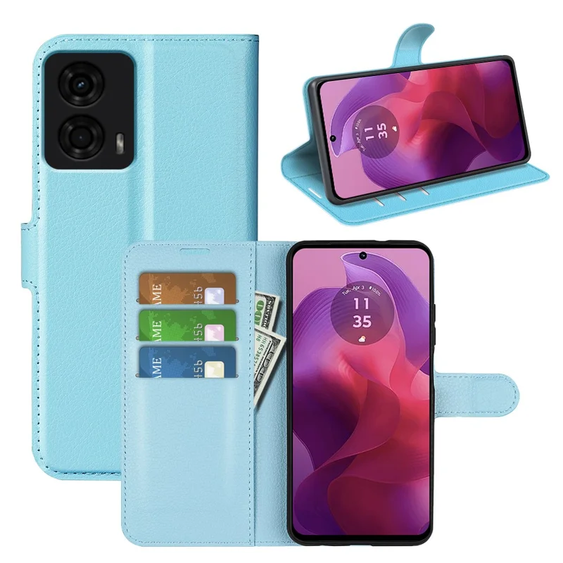 For Motorola Moto E14 4G / G04 4G / G04s 4G / G24 4G Leather Case Litchi Texture Card Holder Phone Cover - Blue