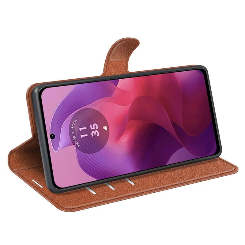 Für Motorola Moto E14 4G / G04 4G / G04s 4G / G24 4G Ledertasche mit Litchi-Textur, Kartenfach und Handyhülle - Braun