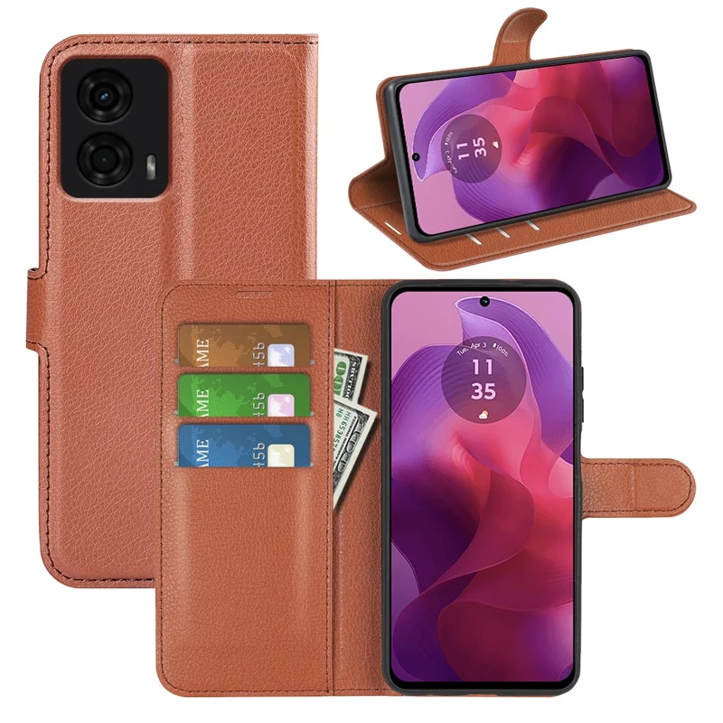 Für Motorola Moto E14 4G / G04 4G / G04s 4G / G24 4G Ledertasche mit Litchi-Textur, Kartenfach und Handyhülle - Braun
