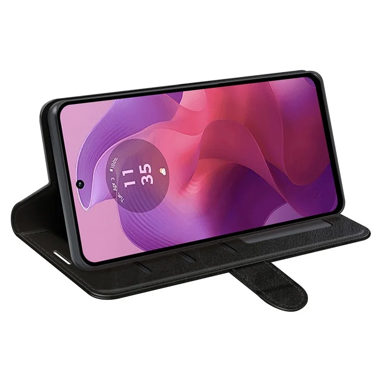 Чехол для Motorola Moto E14 4G / G04 4G / G04s 4G / G24 4G - чехол-книжка с текстурой "Crazy Horse", с подставкой - Черный