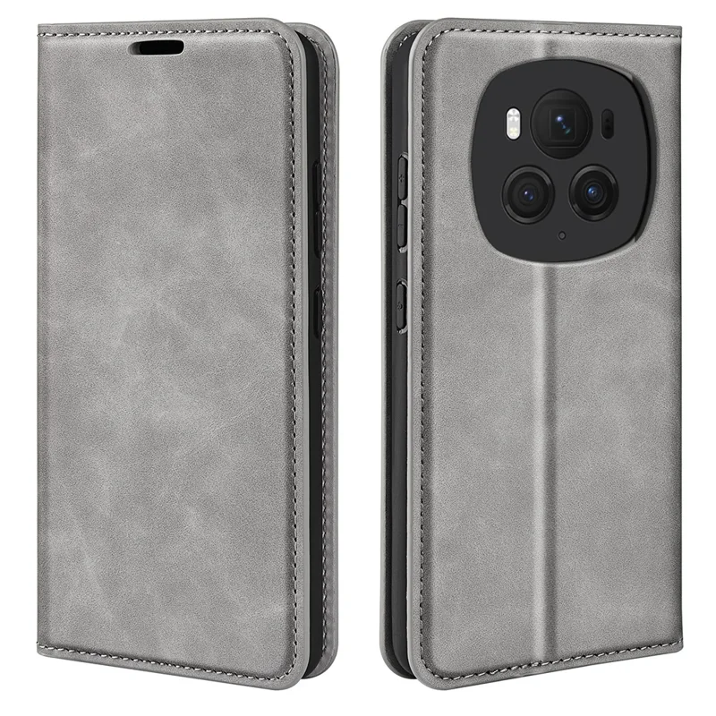 For Honor Magic6 Pro 5G Case Skin-Touch PU Leather Protective Phone Cover - Grey