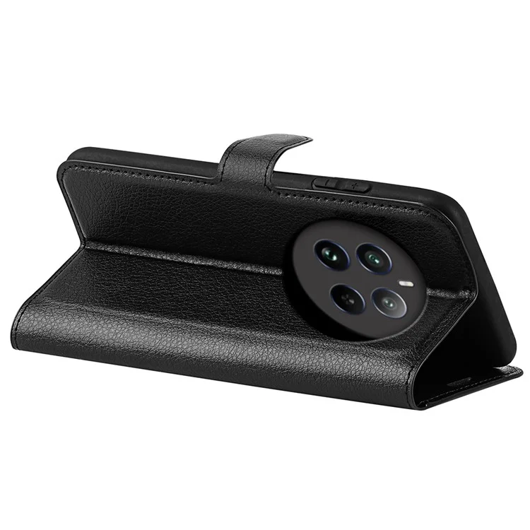 Für Realme 12 4G / 12+ 5G Hülle Litchi Textur PU-Leder Folio Flip Wallet Phone Cover - Schwarz