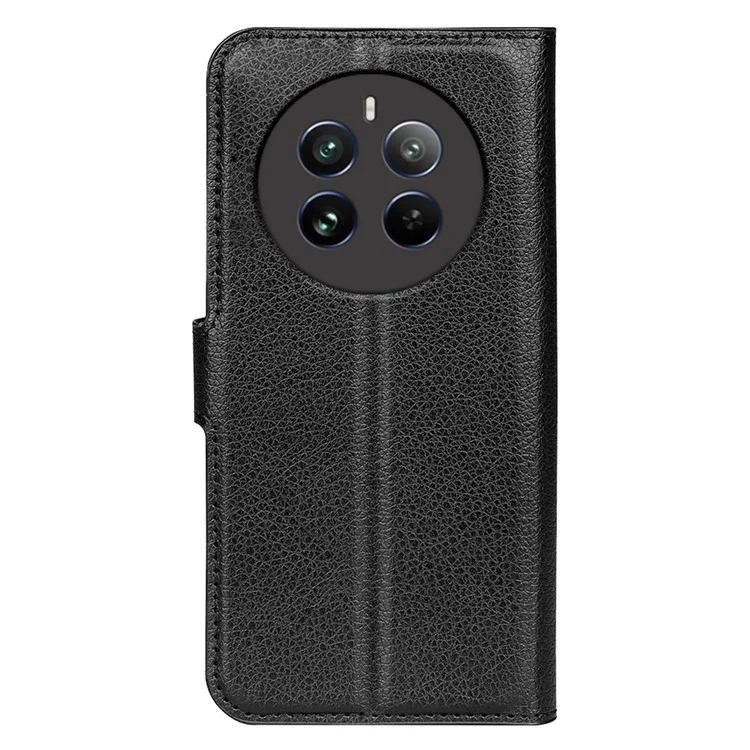 Für Realme 12 4G / 12+ 5G Hülle Litchi Textur PU-Leder Folio Flip Wallet Phone Cover - Schwarz