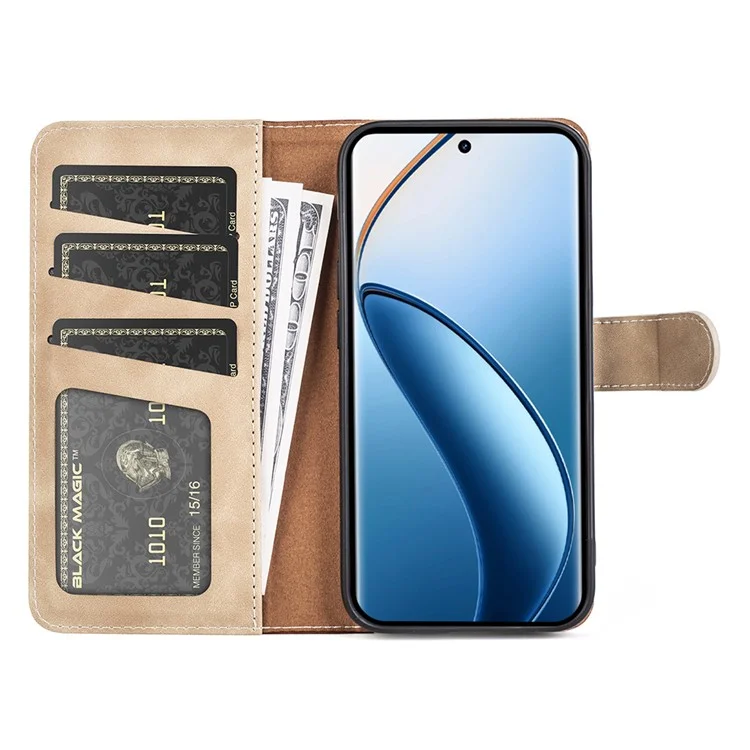 Für Realme 12 4G / 12+ 5G Case Color Splicing Leather Phone Cover mit Wallet Card Slots - Gelb
