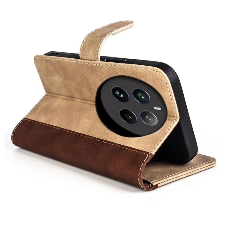 Für Realme 12 4G / 12+ 5G Case Color Splicing Leather Phone Cover mit Wallet Card Slots - Gelb