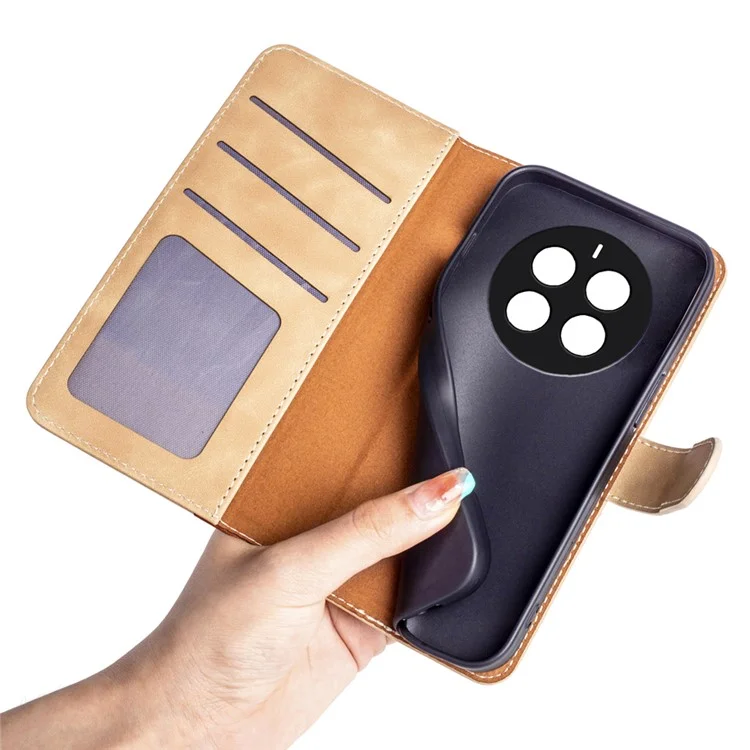 Für Realme 12 4G / 12+ 5G Case Color Splicing Leather Phone Cover mit Wallet Card Slots - Gelb