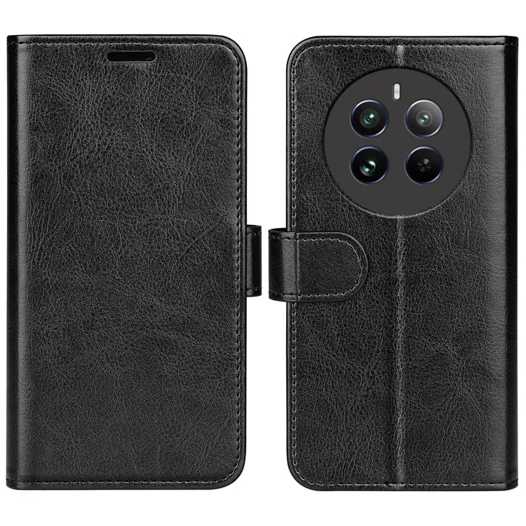 Für Realme 12 4G / 12+ 5G Hülle Crazy Horse Textur PU-Leder Wallet Flip Handyhülle - Schwarz