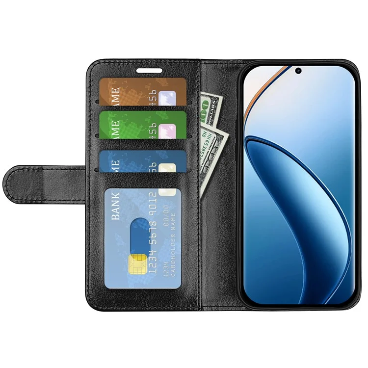 Für Realme 12 4G / 12+ 5G Hülle Crazy Horse Textur PU-Leder Wallet Flip Handyhülle - Schwarz