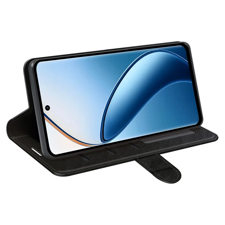 Für Realme 12 4G / 12+ 5G Hülle Crazy Horse Textur PU-Leder Wallet Flip Handyhülle - Schwarz