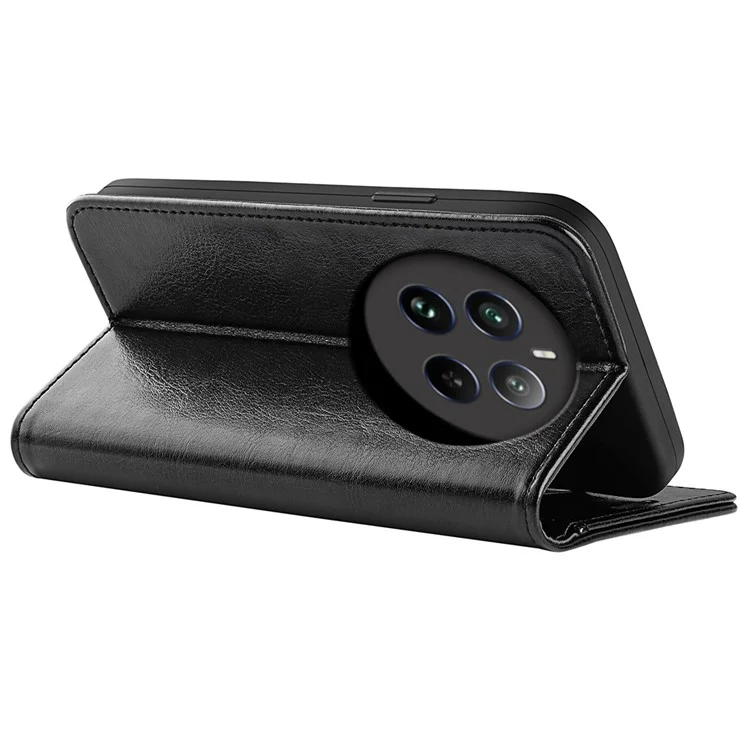 Für Realme 12 4G / 12+ 5G Hülle Crazy Horse Textur PU-Leder Wallet Flip Handyhülle - Schwarz