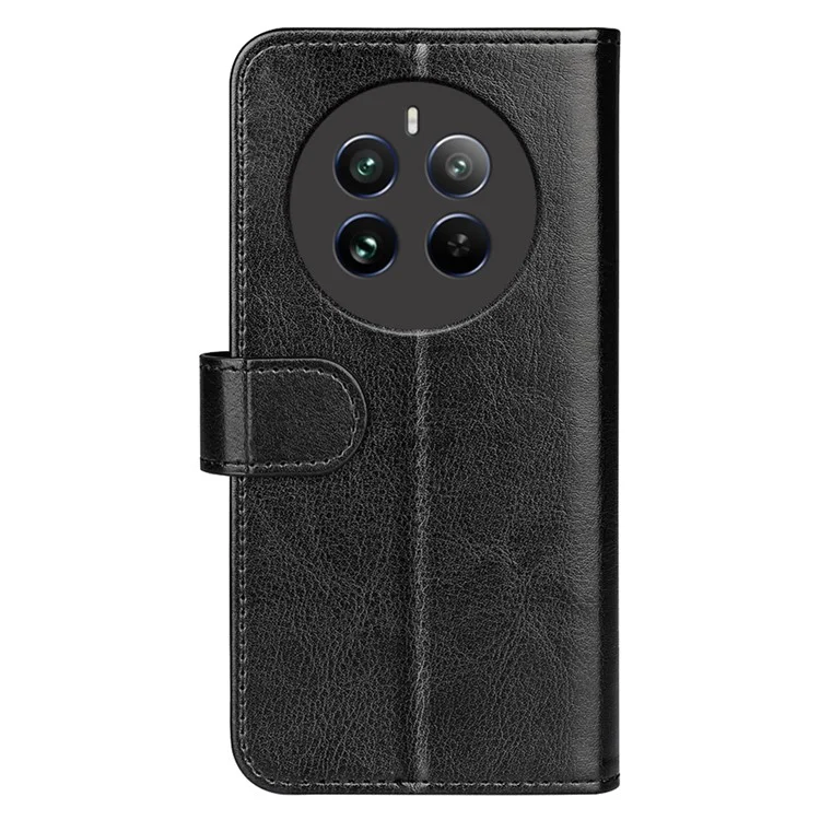 Für Realme 12 4G / 12+ 5G Hülle Crazy Horse Textur PU-Leder Wallet Flip Handyhülle - Schwarz