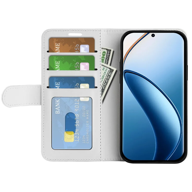 For Realme 12 4G / 12+ 5G Case Crazy Horse Texture PU Leather Wallet Flip Phone Cover - White